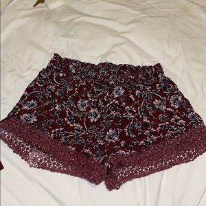 floral maroon shorts